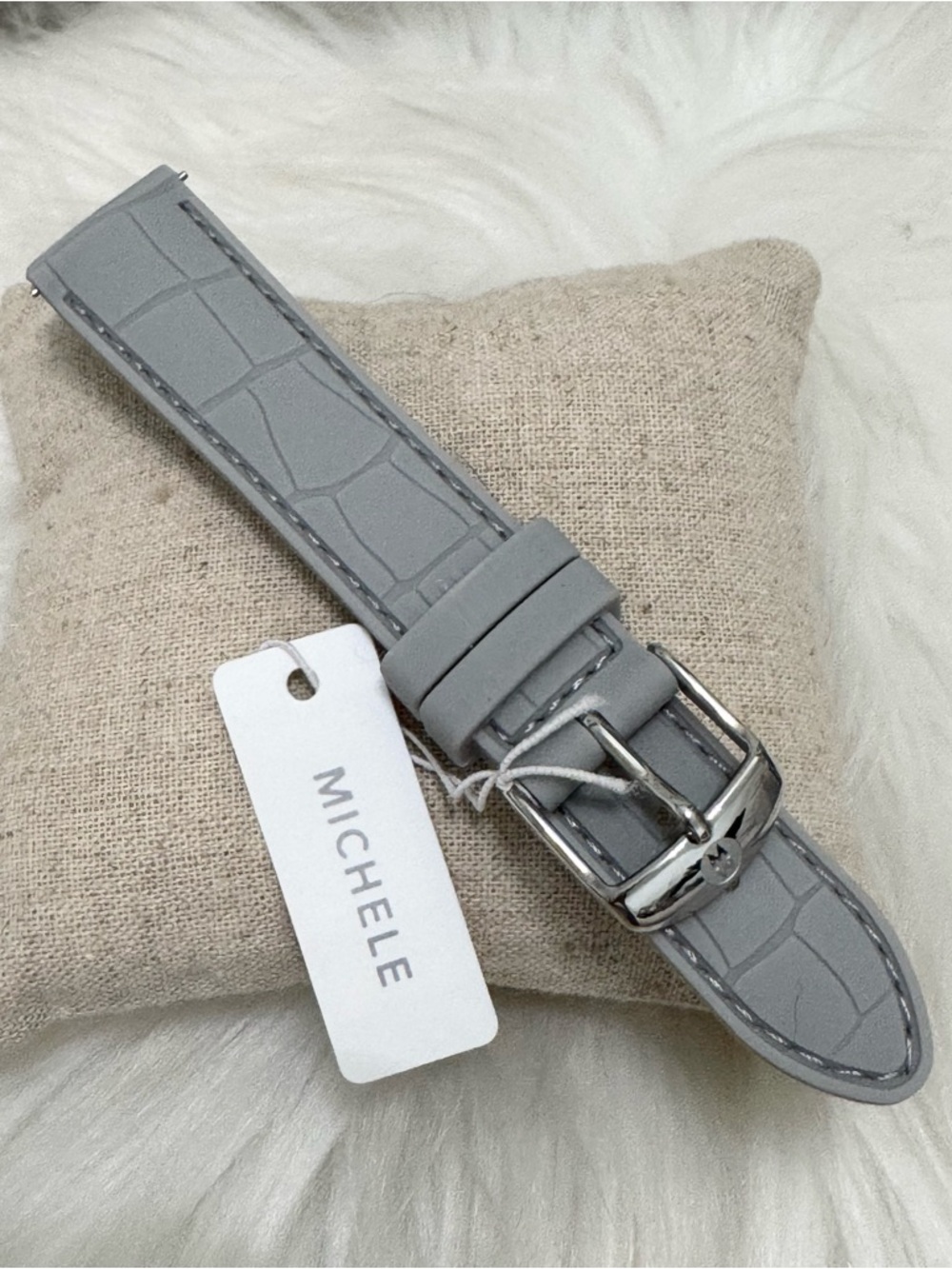 NEW wTags Michele 18MM Silicone Watch Band in Silver Grey